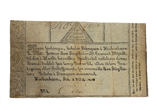 En av de mest kuriøse tingene de har fått inn i butikken i det siste er denne riksdalerseddelen fra 1804. Den ble helt tilfeldig funnet i en pappeske. 